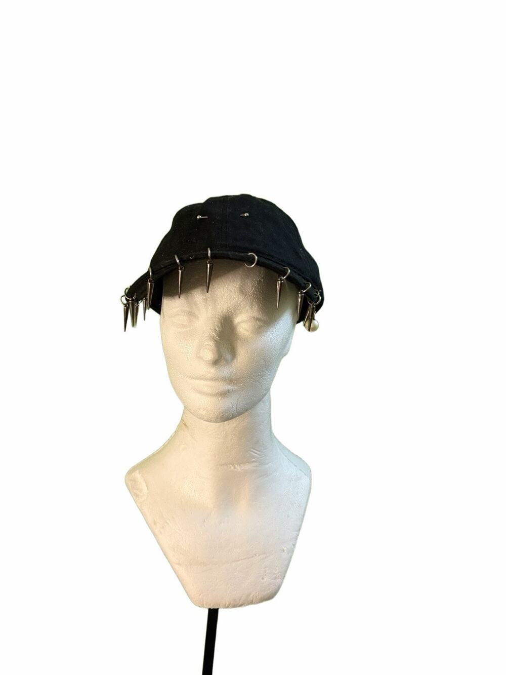 Y2K Punk Goth Spike Chain Baseball Cap Black Studded Hat Grunge Alt Streetwear